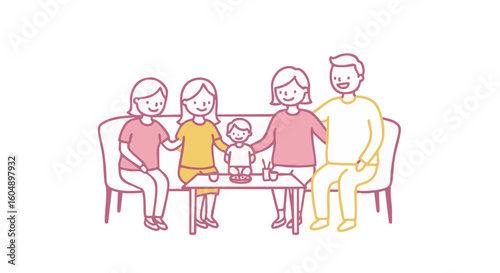 A lovely family is sitting on a couch together happily