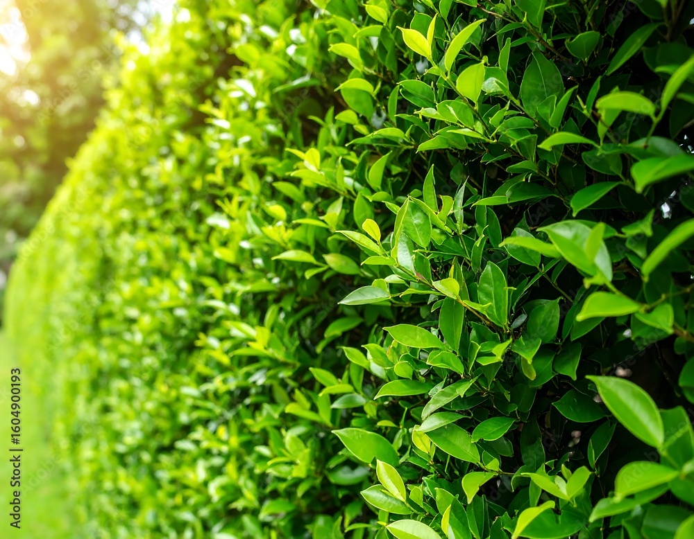 Fototapeta premium Lush green hedge in sunlight