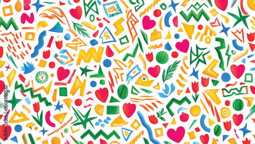 Vibrant abstract shapes and brush strokes in bold colors pattern colorful