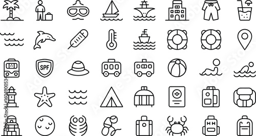 Collection of travel and vacation icons