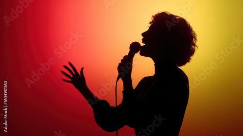 The silhouette of a singer passionately performing against a colorful backdrop