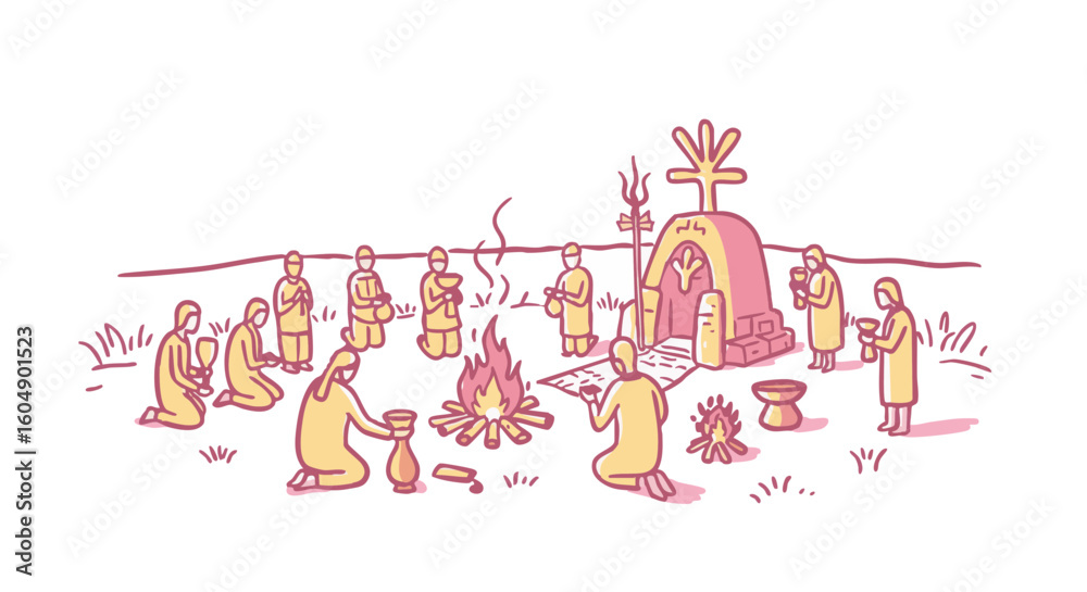 Naklejka premium An illustration of a ceremony or ritual taking place.