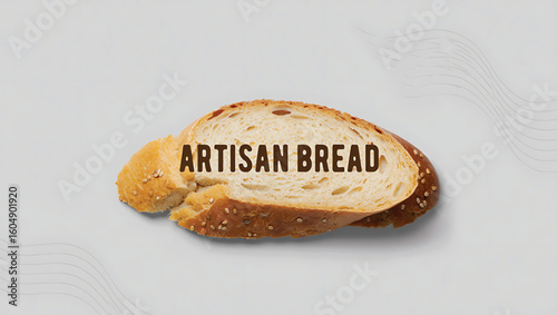 Slice of artisan bread with sesame seeds and text baked goods