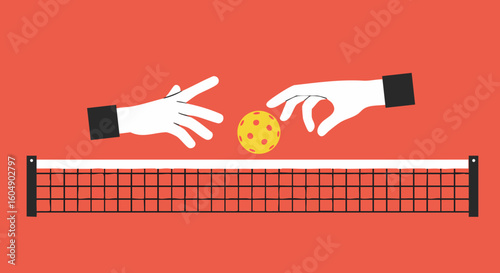 Pickleball Sport Game Hands Net Ball Graphic Illustration Play Outdoor Recreation