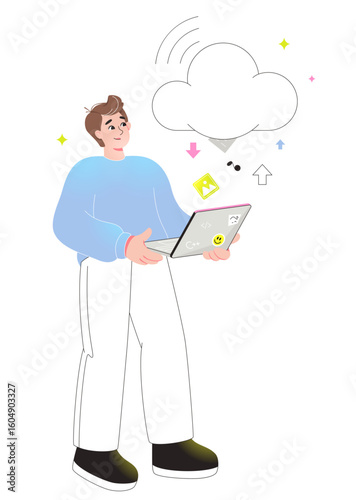 Man uploads data to the cloud
