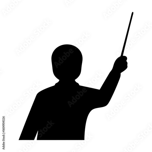 Silhouette of a conductor directing an orchestra or teaching with a stick