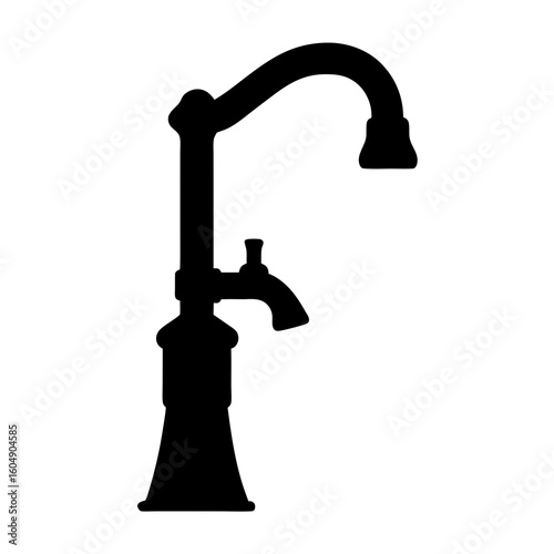Silhouette of an ornate vintage faucet design isolated on white background