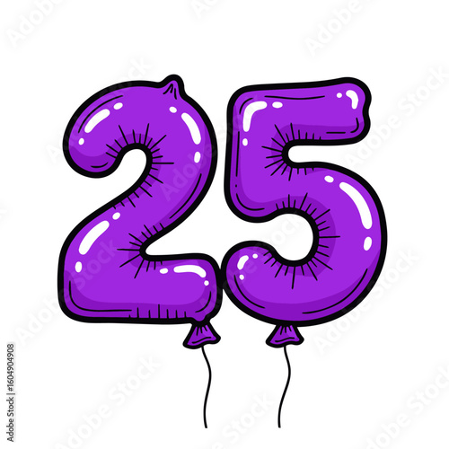 Wallpaper Mural 25th birthday balloon, isolated on white or transparent background, vector illustration. Number 25 helium balloon, perfect for celebration or party design. Torontodigital.ca