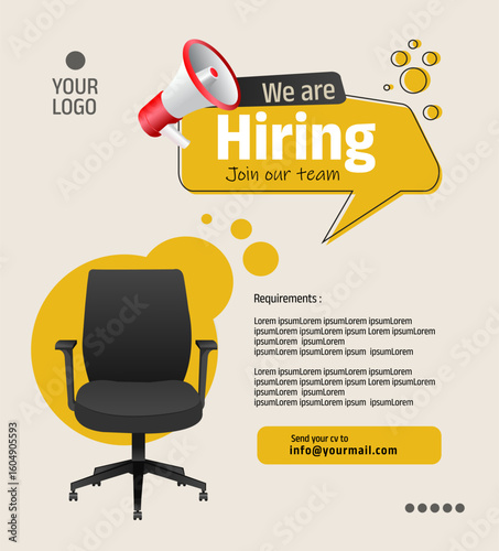 Recruitment advertising template. Job hiring poster vector illustration