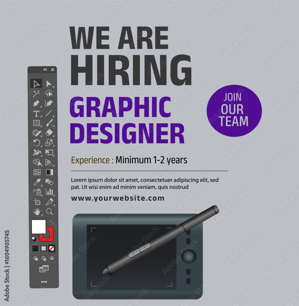 job vacancy poster vector illustration with tool bar. hiring creative people. graphic designer wanted