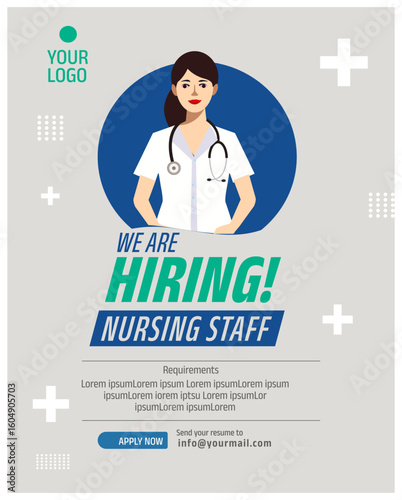 'we are hiring Registered Nurse' Creative social media post design, Join our team, vector illustration