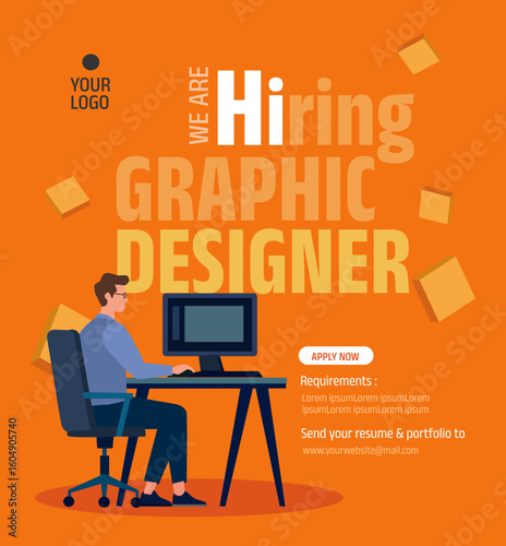 We are Hiring Graphic Designers social media poster. Vector illustration