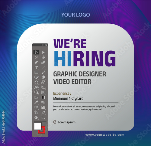 We are hiring graphic designer and video editor. social media poster vector illustration. graphic designer job vacancy poster
