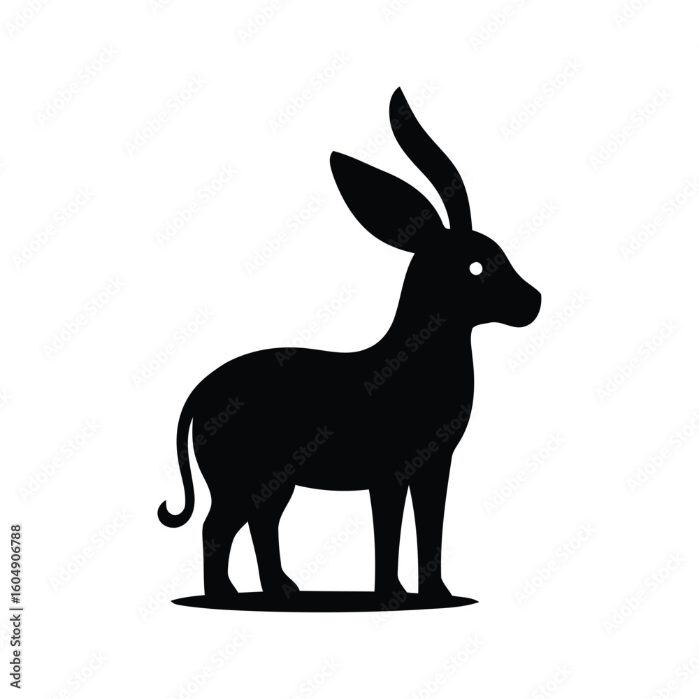 Obraz premium Black donkey silhouette standing profile isolated on white background silhouette
