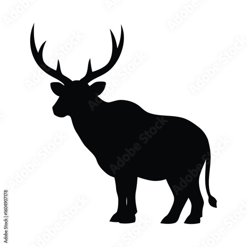 Majestic elk silhouette isolated on white background