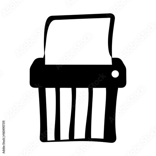 Silhouette of a black paper shredder with white paper inside it