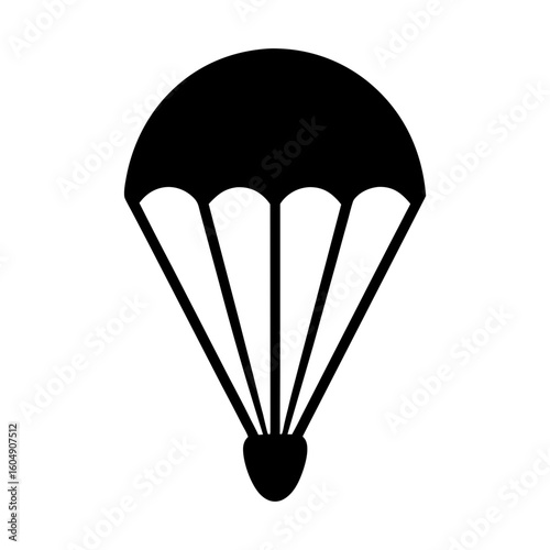 Simple bold black and white parachute icon isolated on white background