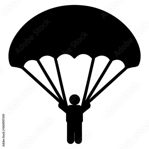 Icon depicting a person safely parachuting back to earth in silhouette
