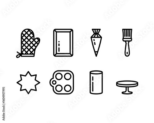 Collection of baking and cooking icons in a clean silhouette style isolated on white background