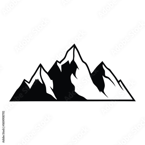 Mountain range silhouette isolated on white background