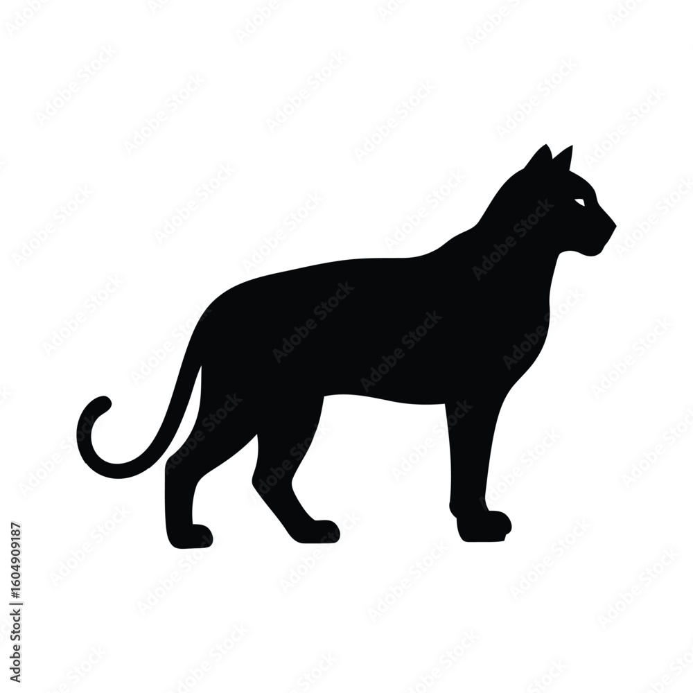 Fototapeta premium Black panther silhouette standing profile isolated on white background