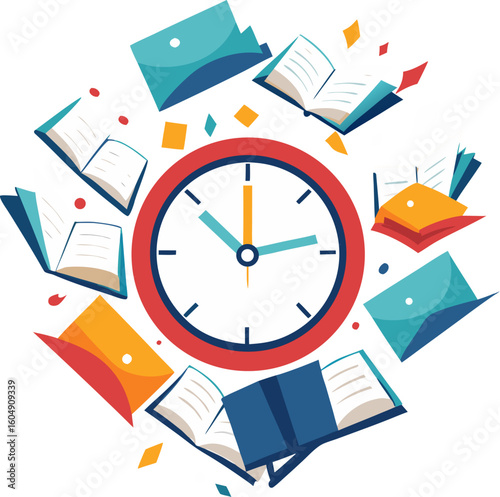 A clock with book pages as the hands or flying around it (time spent reading is never wasted)