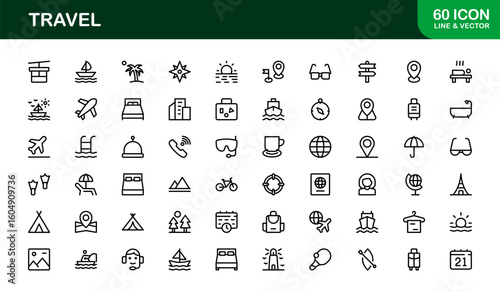 Vibrant Travel Icons – Modern Vector Set for Tourism, Adventure, and Vacation Projects – Perfect for Designers