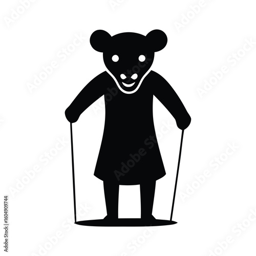 Cartoon mouse silhouette jumping rope isolated on white background