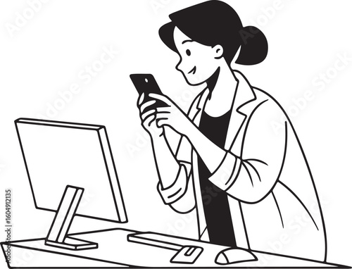 Creative brainstorming moment of a female character in a productive work environment