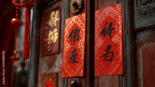 Couplets on door with spring festival messages
