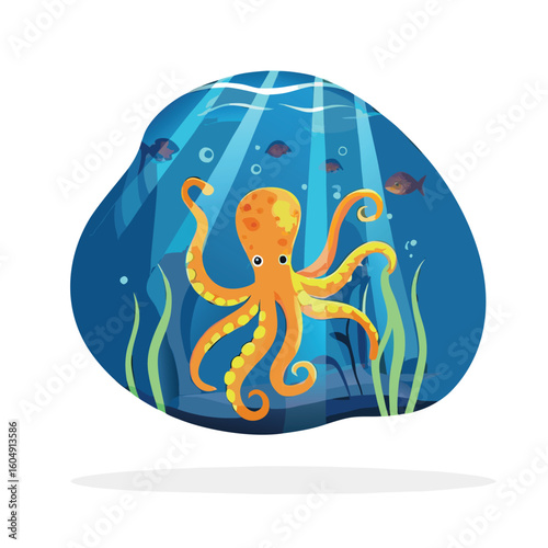 Orange Octopus Underwater Scene
