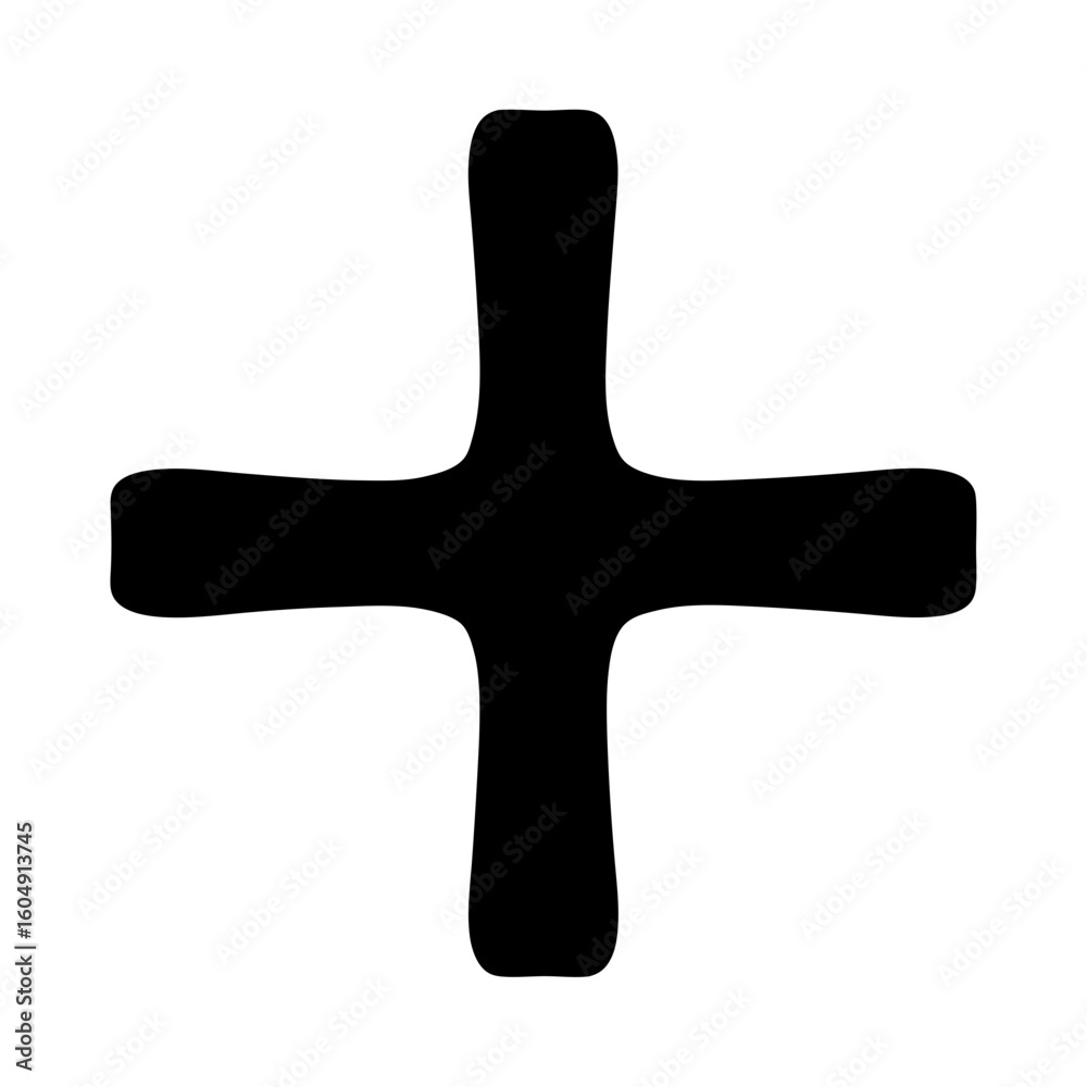 Obraz premium Simple black plus sign on white background with rounded edges symbol
