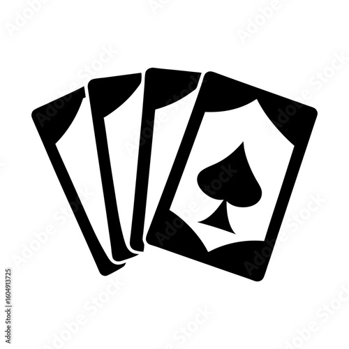 Three playing cards featuring the suit of spades in a simple style