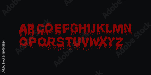 Horror Font Alphabet with Dripping Blood Effect – Red Uppercase Letters on Black Background for Scary Designs, Halloween Themes, and Creepy Typography Projects