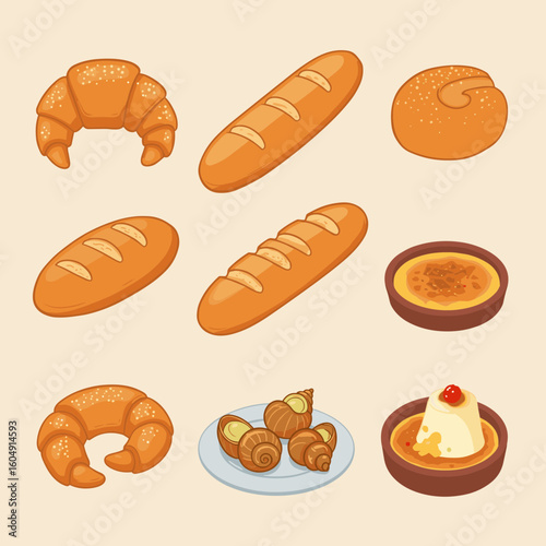 Assorted baked goods and desserts illustration on transparent background