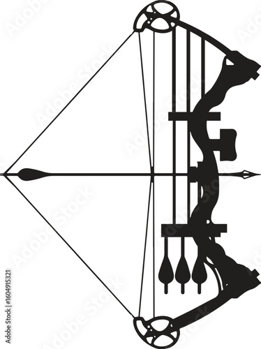 Bow and arrows isolated on white background. Archery or hunter tools