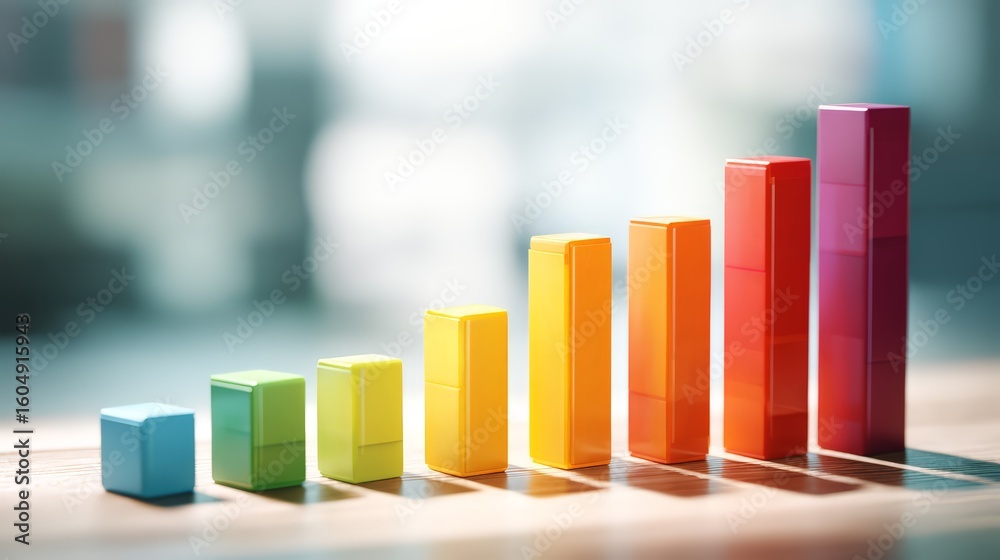 Colorful blocks represent growth and success in business performance metrics. Colorful blocks represent growth and success in business performance metrics.