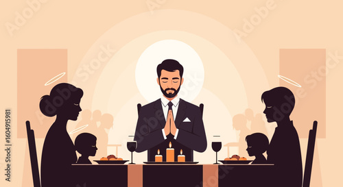 A Family United in Gratitude: Saying Grace Before a Meal Together