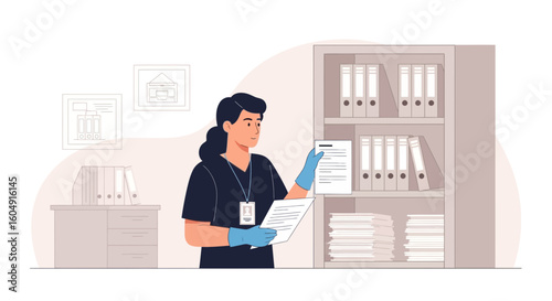 Administrative Assistant Organizing Documents In The Office Paperwork Management Process