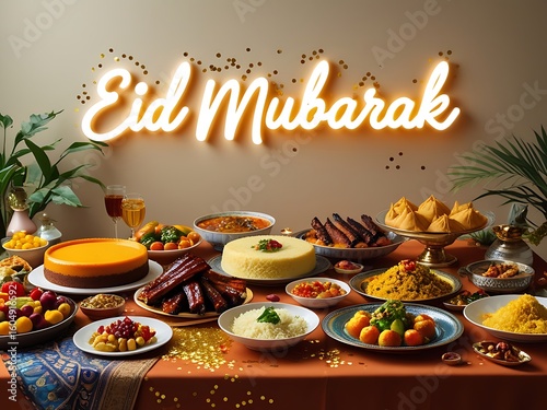 Eid Mubarak Feast with Festive Table.