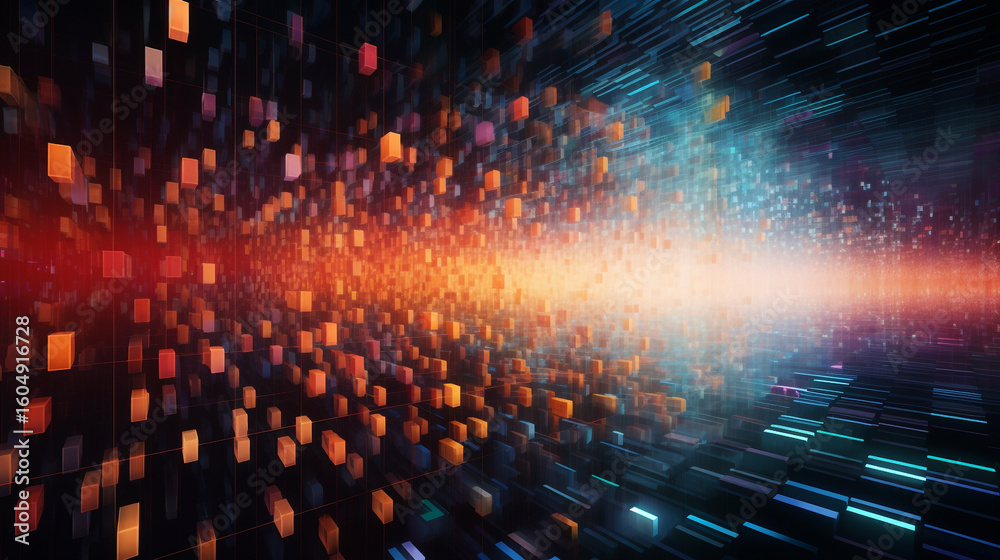 Obraz premium Abstract data stream visualization background with digital cubes and light effect design art