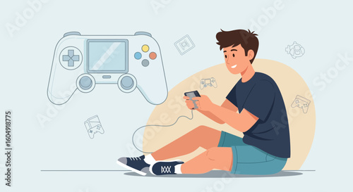 Boy Enjoying Mobile Gaming With A Handheld Device And Wireless Controller
