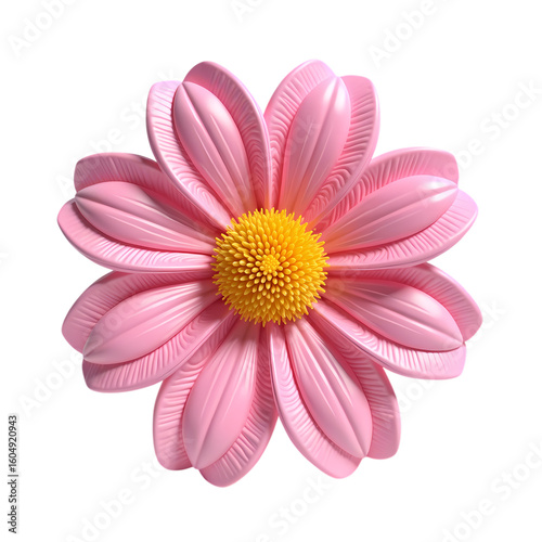 A single pink flower with a yellow center isolated on transparent background