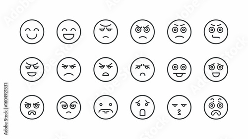Diverse Emoticon Expressions: A series of emoticon expressions capturing a wide spectrum of human emotions, ranging from joy and happiness to anger, sadness, and confusion.