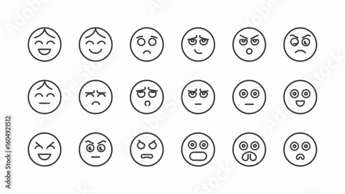 Emotions in Icons: A collection of various emotion icons, showcasing the spectrum of human feelings with minimalist design and simple line work. 