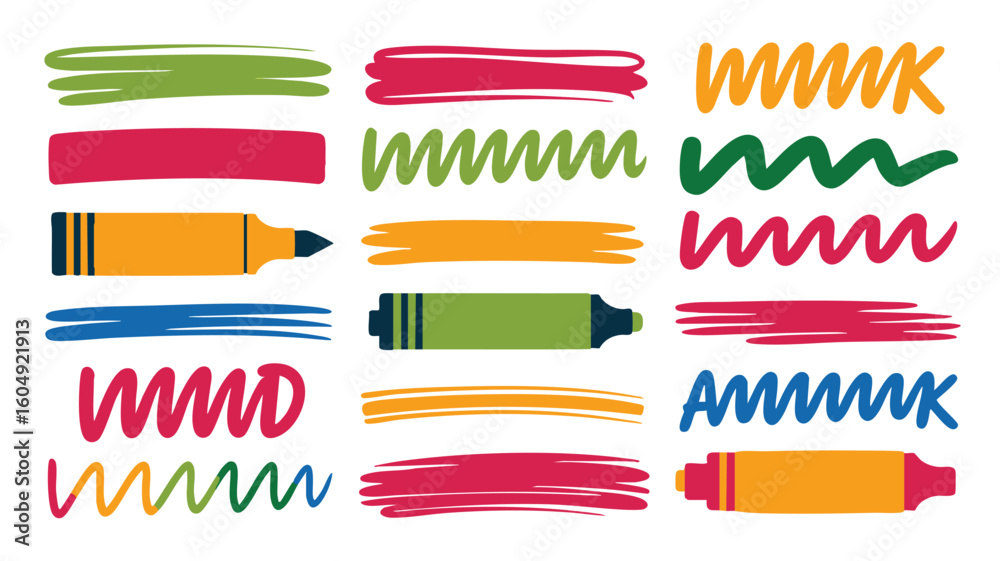 Obraz premium Colorful Marker Strokes: Design Elements & Artistic Textures for Projects