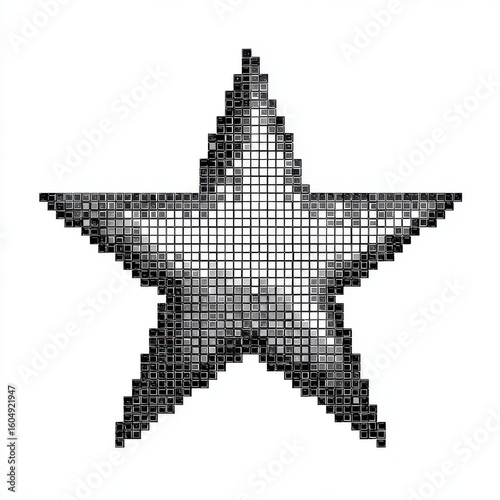 Monochromatic Pixel Art Star on White Background