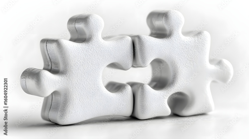 Fototapeta premium Two connected puzzle pieces against a white background.