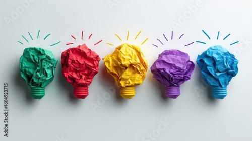 The colorful lightbulbs representing creativity and innovative ideas in abstract design.