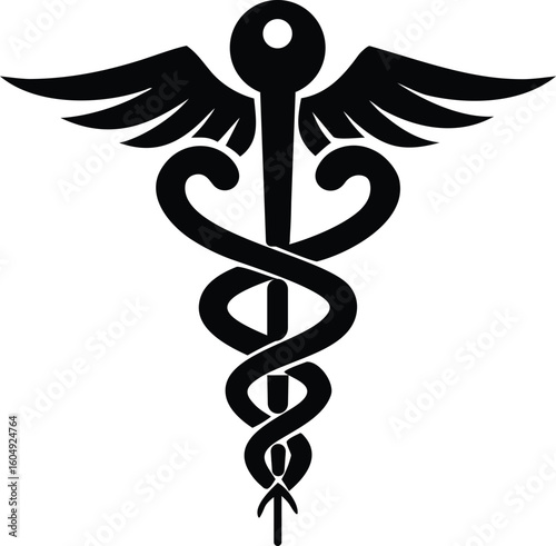 Minimalist Silhouette of a Caduceus, the Symbol of Medicine